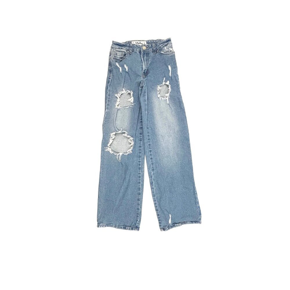 Indigo Rein Baggy Distressed Women's‎ size 1 Medium Blue Denim Jeans